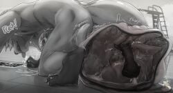 2025 anthro balls bodily_fluids cock_vore cum dialogue diving_board dragon duo genital_fluids genitals hi_res internal male male/male mammal mustelid mythological_creature mythological_scalie mythology nipples nolow nude nylla onomatopoeia orgasm otter penile penis scalie sound_effects swimming_pool text tongue tongue_out vore x-ray_view xenon_(xenonotter)