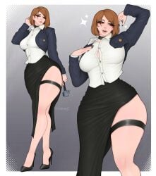 1girls 2020s 2026 2d 2d_(artwork) 2d_artwork 5_fingers artist_logo artist_name asian asian_female belt big_hips big_thighs blush blush_lines blushing boobs breasts brown_hair brown_hair_female buttons clothed clothed_female clothes curvy curvy_body curvy_female curvy_figure curvy_hips curvy_thighs digital_drawing_(artwork) digital_media digital_media_(artwork) ear_piercing ear_ring earrings ears eyebrows eyelashes eyes eyes_half_closed eyes_half_open eyes_open female female_focus female_only fingernails fingers girl hair hammer heels high_heels hips holding holding_object hourglass_figure human_female humanoid jacket japanese japanese_female jujutsu_kaisen kugisaki_nobara light-skinned_female light_skin light_skin_female light_skinned lips long_skirt looking_at_viewer nail_polish nailpolish nails nails_painted neck_ribbon no_dialogue nobara_kugisaki painted_fingernails painted_nails pierced_ears piercing sexually_suggestive sexy sexy_body sexy_female shounen_jump simple_background skirt slight_blush smile smiling text thick_thighs thigh_belt thighs tits v1olette17 watermark wide_thighs