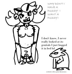 2girls alphys angry angry_face big_eyebrows boobs cat_ears cat_tail catgirl dinosaur dinosaur_girl full_body mad_mew_mew naked naked_female penis trans_woman transfem undertale
