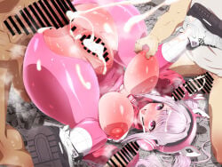 1girl 3boys :d absurdres after_sex after_vaginal alice_(nikke) animal_ear_headphones animal_ears anus bar_censor blush bodysuit breasts censored clothed_sex commentary_request commission covered_navel cum cum_in_pussy cum_on_body double_handjob ejaculation facial fake_animal_ears fat_mons female_orgasm gloves goddess_of_victory:_nikke grabbing_another's_ass grabbing_another's_breast groping group_sex handjob headphones headset hetero highres jacket kneepits long_hair lying missionary multiple_boys nipples on_back open_mouth orgasm orgy penis piledriver_(sex) pink_bodysuit pink_eyes pink_gloves puffy_nipples pussy red_jacket shimaten shiny_clothes shiny_skin shirt shoes skeb_commission skin_tight smile sneakers socks spread_legs twintails unaligned_breasts veins veiny_arms veiny_penis white_hair white_shirt white_socks