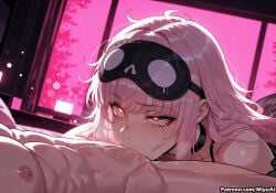 1boy 1girl ai_assisted ai_generated blush breasts choker curtains curvaceous curvy curvy_female curvy_figure eyebrows_visible_through_hair female heart heart-shaped_pupils hetero hololive indoors long_hair miyuai mori_calliope pink_eyes pink_hair solo_focus sunset symbol-shaped_pupils tears thick thick_ass thick_butt thick_hips thick_legs thick_thighs virtual_youtuber voluptuous voluptuous_female wide_hips wide_thighs window