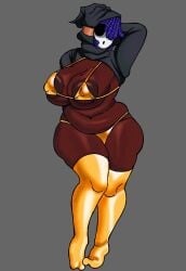 areola areolae big_breasts bikini bikini_bottom bikini_top black_body black_skin breasts chubby chubby_female crop_hoodie crop_top hand_behind_head hoodie leggings legwear looking_at_viewer mario_(series) mask nintendo presenting presenting_breasts presenting_hindquarters ribznsfw shy_gal shy_guy super_mario_bros. thick_hips thick_legs thick_thighs