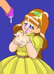 1boy 1girls blue_eyes blush blushing breasts cum_on_face cum_on_hair cum_on_hands cum_on_tongue cupping_hands facial jermaneels masturbation monica_(jermaneels) open_mouth orange_hair penis sensual_pleasure stroking_penis tongue tongue_out