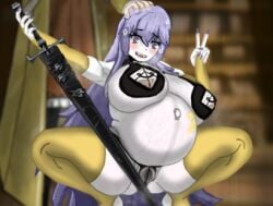 2girls 4chan artstyle_imitation belly_expansion big_belly big_breasts bikini black_bikini black_bra black_panties blush breast_expansion bridal_gauntlets butt_expansion collar covered_nipples drawfag genderswap_(mtf) hand_on_another's_head huge_breasts implied_transformation library_of_ruina messy_hair mod outie_navel pregnancy_tally pregnant project_moon purple_eyes purple_hair roland_(library_of_ruina) squatting steaming_body sweatdrop sword thick_thighs thigh_expansion thighhighs thighs_apart tiphereth_(lobotomy_corporation) v_sign violet_hair yellow_gloves
