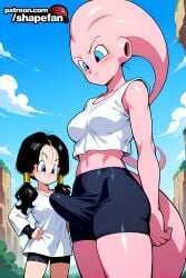 1futa 1girl absurd_res absurdres ai-created ai-generated ai_art ai_generated ambiguous_gender artist_name balls big_balls big_cock big_dick big_penis big_testicles bike_shorts black_hair black_shorts blue_eyes blush boobs breasts bulge bust chest cloud cock colored_skin crop_top dick dragon_ball dragon_ball_super dragon_ball_z erection erection_under_clothes fit_futa futa futa_with_female futanari hands_on_hips height_difference hi_res high_quality high_resolution intersex large_balls large_penis large_testicles looking_down low_twintails majin_buu medium_breasts midriff navel outdoors patreon patreon_username penis pink_skin shapefan shirt shorts sky stable_diffusion tagme tail tits twintails uncensored videl white_shirt
