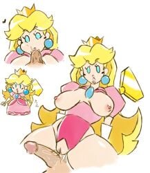 1boy 1girls 2022 2d blonde_hair blowjob blue_eyes breasts color crown earrings erection fellatio light-skinned_female light_skin long_hair mario_(series) mario_vs._donkey_kong mini_peach nintendo nipples no_pupils penis princess princess_peach princesskari pussy raised_eyebrows simple_background straight white_background wind-up_key winding_key