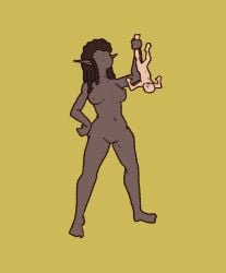 abdominal_bulge animated animated_gif breasts ceilingsocket dark_skin digestion elf elf_pred featureless_face female female_pred human human_prey larger_female lying_on_back lying_on_floor masturbation naked oral_vore size_difference vore