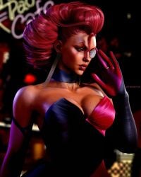 1girl 1girls 3d afro bare_shoulders big_hair black_choker breasts casino choker cleavage clothing collarbone crimson_viper dark-skinned_female dark_skin dress earrings elbow_gloves eyeshadow female gloves hair_slicked_back jewelry large_breasts lips lipstick makeup medium_breasts mole mole_on_breast monocle multicolored_clothes multicolored_dress nose pink_gloves pompadour purple_eyes red_hair ring screenshot solo strapless strapless_dress street_fighter_6 two-tone_dress upper_body very_dark_skin web_address