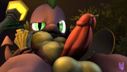 absurd_res anthro balls belly bodily_fluids claws dragon erection exhibitionism friendship_is_magic genital_fluids genitals green_eyes hasbro hi_res male male_only money moobs my_little_pony mythological_creature mythological_scalie mythology navel plant precum prostitution public public_nudity qualske98 scalie skateboard slightly_chubby solo spike_(mlp) street_lamp tail tree vehicle