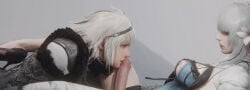 3d 3d_(artwork) big_penis blowjob canon_futa female flower_in_hair futa futanari gray_hair huge_cock intersex intersex/male kaine_(nier) large_penis licking licking_penis lingerie lucsorola male male/female male/futa medium_breasts nier nier_(character) nier_(series) nier_replicant thick_penis white_hair