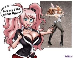 1girls afimaki ass barely_contained_breasts big_breasts blonde_hair blue_eyes breasts bunny_ears bunny_girl bunny_tail bunnysuit bursting_breasts danganronpa danganronpa:_trigger_happy_havoc dialogue figure fishnet_legwear fishnets hair_ornament hair_ornaments high_heel_boots high_heels huge_breasts junko_enoshima large_breasts looking_at_viewer mouth mouth_open playboy_bunny shiny_breasts shiny_skin sideboob speech_bubble talking_to_viewer text text_bubble thick_thighs tight_clothes tight_clothing tight_shirt twin_braids twintails white_skin white_skinned_female yellow_hair