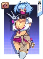 1girls 2026 3_fingers bandai_namco big_breasts bikini bikini_under_clothes blue_eyes blue_hair boob_window clothing dclaret digimon digimon_(species) female female_only gyaru head_wings hi_res leopard_print_bikini looking_at_viewer mole mole_on_breast scarf shutumon solo thigh_strap zephyrmon