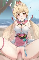 1brad 1girl alice_thymefield alice_thymefield_(sea_of_thyme) animal_ears bar_censor beach bird blonde_hair blue_sky blush braid breasts censored cleavage clothed_sex clothes_lift commentary_request day dress_swimsuit girl_on_top hair_ornament hetero heterochromia highres hinata_kokage hollow_(zenless_zone_zero) large_breasts long_hair looking_at_viewer ocean official_alternate_costume one-piece_swimsuit open_mouth outdoors palm_tree penis pink_one-piece_swimsuit pussy rabbit_ears rabbit_girl red_eyes sand sex skirt skirt_lift sky solo_focus sphere_hair_ornament swimsuit thigh_strap tree twintails two-tone_one-piece_swimsuit vaginal water white_one-piece_swimsuit yellow_eyes zenless_zone_zero