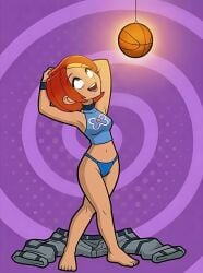 ai_generated baggy_pants basketball butterfly_(planetronika) discarded_clothing drool drooling entranced female_only femsub happy_trance hypnosis hypnotized hypnotized_female midriff multicolored_hair orange_hair panties pendulum planetronika pose purple_background shirt smile smiling spiral_background thong trance