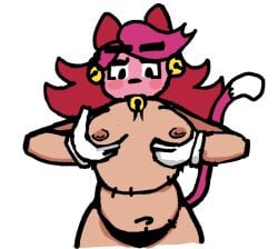 1girls alphys alternate_version_available big_eyebrows boobs cat_ears cat_tail catgirl colored dinosaur dinosaur_girl full_body mad_mew_mew naked naked_female touching_breast trans_woman transfem undertale