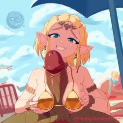 2d_animation 5_fingers animated beach big_breasts big_penis bikini blonde_hair blush bodily_fluids breast_play breasts breath_of_the_wild clothing duo erection faceless_character faceless_humanoid faceless_male female fingernails fingers ganondorf genitals gerudo glans gold_bikini golden_week grin hair huge_penis humanoid humanoid_genitalia humanoid_on_humanoid humanoid_penis humanoid_pointy_ears hunkymunky35 hylian link looking_at_viewer loop male male/female moon_(tloz) nails navi nintendo not_furry ocarina_of_time outside paizuri penis pointy_ears princess_zelda purah red_glans red_hair sex smile swimwear tan_body tan_fingernails tan_inner_ear tan_nails tan_skin tears the_legend_of_zelda thick_penis titfuck two-piece_swimsuit urbosa