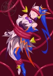 bicolored_hair blue_hair breasts gloves kamen_rider kamen_rider_zeztz_(series) long_gloves long_stockings nox_(kamen_rider_zeztz) otokam1117 rule_63 stockings tentacle tied_up tokusatsu white_hair