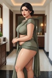 ai_generated belly_button bindi black_hair black_outline blouse brown_eyes eyelashes eyeshadow female female_only grok hair_bun hair_strand hallway home housewife indian indian_clothes indian_female indoors large_ass large_breasts lipstick looking_at_viewer mature_female midriff milf mommy revealing_clothes rgomez007 saree sari seductive_look self_upload side_view sideboob solo_female stable_diffusion standing thick_eyelashes thick_lips thick_thighs tied_hair traditional_clothes updo voluptuous wide_hips