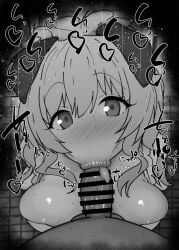 1boy 1girls :>= allied_hyakkiyako_academy_student animal_ears big_penis black_and_white blowjob blowjob_face blue_archive blush breasts censored dark-skinned_male dark_skin detailed_background drooling eyelashes fellatio female festival_operations_department_(blue_archive) heart humanoid indoor inside interspecie kurotama long_hair looking_at_viewer male male_pov oral oral_sex penis room saliva shiny shiny_skin sketch sound_effects squatting sweat text umika_(blue_archive) vein veins veiny veiny_penis