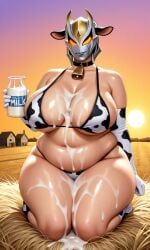 ai_generated alien alien_girl alien_humanoid ass big_ass big_breasts big_butt big_thighs bikini breasts camearra cow_ears cow_horns cow_print cow_print_armwear cow_print_bikini cow_print_gloves cow_print_legwear cow_print_thighhighs cowbell curvy curvy_figure female large_ass large_breasts leggings thick_thighs thighs ultraman_(franchise) ultraman_tiga voluptuous