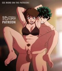 1boy 1girl animated animated_gif black_bra boku_no_hero_academia bouncing_breasts bra breasts brown_hair green_hair large_breasts midoriya_izuku ochako_uraraka penis pussy salmonjumpp sex underwear uraraka_ochako