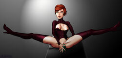 1girls blue_eyes dildo_insertion dildo_penetration female female_only high_heel_boots high_heels kelly_chambers mass_effect mass_effect_2 masturbating masturbation red_dress red_hair solo splits tagme thigh_boots unknown_artist vaginal_penetration