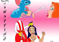 2boys 2girls bungakawa2000 crossover dark-skinned_female dark_skin disney erect_penis experiment_(species) female human jessica_rabbit lilo_and_stitch male nani_pelekai nipples penis roger_rabbit stitch straight swingers who_framed_roger_rabbit