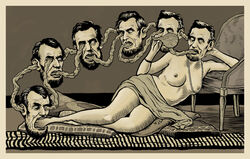 abraham_lincoln beard breasts facial_hair female front_view hair monochrome nightmare_fuel rule_63 tagme what