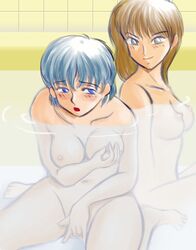 2girls ami_mizuno bath bathtub bishoujo_senshi_sailor_moon blue_eyes blue_hair blush breasts brown_hair brunette female female_only fingering fingering_self green_eyes hair_down makoto_kino masturbating masturbation medium_breasts multiple_girls nipples nude red103 small_breasts tagme water