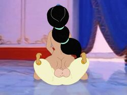 1boy 1girls aladdin animated black_hair cartoonvalley.com clothed disney disney_princess erect_penis faceless_male father_and_daughter female gif girl_on_top helg human incest male nude on_back pants princess_jasmine straight sultan_(aladdin) testicles