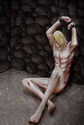 blonde_hair bound final_fantasy final_fantasy_iv handcuffs human kain_highwind long_hair male male_only nude sitting solo tagme toned unknown_artist