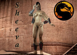 2_toes 3_fingers 3d 4_arms abs areolae armor breast_grab breasts character_name ear_piercing earrings english_text eyeliner eyeshadow female female_only female_pubic_hair full_body hand_on_hip highres horns large_breasts looking_at_viewer midway mohawk monster_girl mortal_kombat mortal_kombat_(2011) multi_arm multi_limb navel netherrealm_studios nipples nude piercing pubic_hair pussy rastifan red_eyes sheeva sheeva_(mk9) shokan smile solo spikes standing text toned vambraces