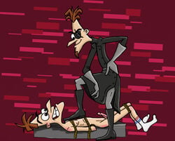 2boys bdsm bondage bottomless bottomless_male brown_hair clothed_male clothed_male_nude_male clothed_on_nude cmnm dr_heinz_doofenshmirtz erection excited eye_patch foot_on_chest gay gloves goatee human human_only male male_only multiple_males naked nude nude_male phineas_and_ferb phineas_and_ferb_the_movie:_across_the_2nd_dimension rope rope_bondage socks tagme tied_up topless topless_male tripperfunster yaoi