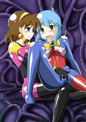 2010 2girls 5_fingers allenby_beardsley bodysuit female female_only fingering fingering_partner fingering_pussy fingering_through_clothes g_gundam gundam hair human jpg multiple_girls rain_mikamura shiny_clothes tagme tamakko yuri