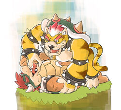 2boys anthro bowser cum duo finger_in_mouth gay koopa licking_cum lowemond male male_only mario_(series) meowser nintendo on_top penis scalie spiked_bracelet super_mario_3d_world yaoi