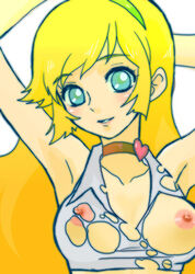 1girls 2011 android blonde_hair breasts choker crop_top cutie_honey female hairband heart honey_kisaragi large_breasts light-skinned_female light_skin long_hair nipples re:_cutie_honey solo waremono