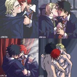 crisart draco_malfoy gryffindor gryffindor_tie harry_james_potter harry_potter hogwarts_robe male male_only multiple_males robe ron_weasley slytherin slytherin_tie tagme yaoi