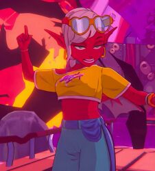 ai_generated dancing demon demon_girl demon_horns demon_tides demon_turf game_screenshot horns imp luci_(demon_tides) luci_(demon_turf) red_skin screencap screenshot solo_female tagme video video_game_character wings