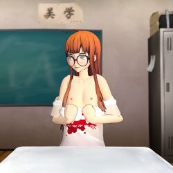 1girls atlus breasts classroom classroom_nudity exhibitionism flashing flashing_breasts nipples ofugh persona persona_5 public_exposure public_indecency sakura_futaba
