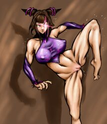 1girls 2d barefoot bottomless capcom female female_only human juri_han lowres md5_mismatch pussy solo straight_hair street_fighter street_fighter_iv sweat tarotaro vagina