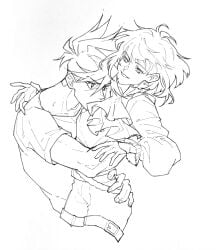 1femboy 2boys androgynous ass_grab bob_cut femboy feminine_faced_male feminine_male galo_thymos gay lio_fotia nipples petite petite_body petite_male promare short_hair short_male sketch slim slim_male slim_waist suggestive thin_waist twink wholesome yaoi