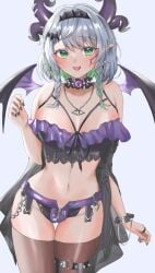 1girls bare_shoulders bat_hair_ornament belly_button big_breasts black_nails blush braid braided_hair breasts camisole cleavage collar cowboy_shot detached_collar earrings female flesh_fang frilled_camisole frills froot green_eyes green_hair hair hair_ornament headband horn_piercing horns indie_virtual_youtuber large_breasts long_sleeves looking_at_viewer midriff minishorts multicolored_hair nail_polish navel necklace off_shoulder open_fly open_mouth painted_nails pale-skinned_female pale_skin pointy_ears ring rings shorts sidelocks slim_waist smile solo spiked_headband stockings swept_bangs thick_thighs thigh_gap thigh_squish thigh_strap thighhighs thighs tongue virtual_youtuber vtuber wide_hips wings wristband wristwear