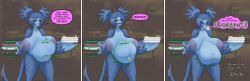 1girls 2026 3_panel_comic 4_fingers 4_toes areolar_amelanism areolar_melanosis artist_name belch big_hands big_nipples blue_body blue_hair bluesky_link blush bones breasts burp burp_cloud burp_fetish burping character_head churning clawed_feet clawed_fingers comic dated digestion_noises dishes drooling earrings emanata english english_dialogue english_text fat female furaffinity_link game_reference glands_of_montgomery glunk_(sound_effect) gurgle_(sound_effect) gut_wrecker holding_mug holding_object holding_plate huge_breasts intestinal_bulge intestines_filled large_areolae long_breasts long_nipples male mole_girl mug navel navel_pendant navel_piercing newgrounds_link nipple_piercing nipple_rings nipples original_character photo_background piercing pink_eyes plates public_nudity ribs rosmerta_(shewantsthejoystick) rumbling_stomach sagging_breasts saliva schlorp sequence serving_tray shewantsthejoystick sitting solo solo_focus speech_bubble stuffed_belly stuffing tail tail_piercing tail_ring tail_ring_(piercing) talking_to_self tongue_out twintails
