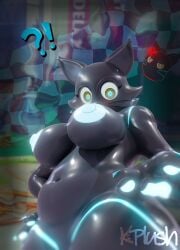 3d_(artwork) 808_(hi-fi_rush) anthro black_body blue_eyes breasts digital_media_(artwork) female glistening glistening_body hi-fi_rush hi_res kplush looking_at_viewer microsoft solo tango_gameworks
