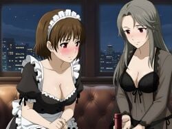ai_generated ai_voice_acted animated blush bra braided_hair brown_hair busted cityscape cleavage couch desk door doorway flirting grey_hair hand_on_cheek incest kissing lamp love maid_apron maid_headdress maid_outfit maid_skirt maid_stockings maid_uniform makoto_niijima music negligee night no_nude office panties persona persona_(series) persona_5 red_eyes reluctant robe sae_niijima saliva saliva_trail see-through_clothing sexy_maid silver_hair sister_and_sister sisters sound story stroking surprise_kiss tagme tears teasing teenager tongue tongue_kiss tongue_out transparent_clothing transparent_robe underwear video voice_acted wine wine_bottle wine_glass yuri