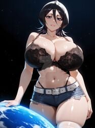 1girls 2d 2d_(artwork) ai_generated anime big_breasts black_hair black_hair_female bleach breasts earth female female_focus female_only giga_giantess happyartai huge_boobs huge_breasts kuchiki_rukia light-skinned_female light_skin manga planet planetary_macro rukia_kuchiki solo solo_female solo_focus thick_thighs thighs