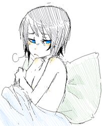 1girls 2d bed bed_sheet black_hair blue_eyes breast breasts cute disney female female_only human human_female human_only kingdom_hearts kingdom_hearts_358/2_days monochrome pillow rough_sketch short_hair solo square_enix xion xion_(artist)