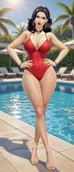3on3freestyle ai ai_art ai_generated black_hair fei_(3on3freestyle) female female_only hips pool poolside red_swimsuit sexy_body swimsuit wide_hips