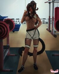 absurd_res anthro balls belly bodily_fluids bottomwear bra breasts bulge clothing cum cum_in_clothing cum_through_clothing domestic_cat ejaculation exercise felid feline felis feminine final_fantasy final_fantasy_xiv genital_fluids genitals gym gynomorph hand_on_hip hi_res hrothgar intersex lillith mammal muscular nipples organs orgasm penis selfie shorts square_enix stomach sweat thick_thighs through underwear vreygal wet wet_clothing workout