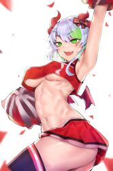 1girls abs arm_up armpit armpits ass ass_peek belly_button belly_piercing big_breasts bouncing_breasts breasts cheek_markings cheerleader cheerleader_outfit cheerleader_uniform crop_top deccatezu female fit fit_female from_side froot green_eyes green_hair hair_ornament hair_ribbon hand_up holding_pom_poms horns indie_virtual_youtuber large_breasts looking_at_viewer midriff miniskirt multicolored_hair muscular muscular_female naughty_face navel navel_piercing open_mouth pom_pom_(cheerleading) pom_poms ribbon shaved_armpit short_hair side_view skirt smile solo star_hair_ornament stockings sweat sweating teeth thick_thighs thigh_squish thighhighs thighs toned toned_body toned_female tongue under_skirt underboob virtual_youtuber vtuber wings